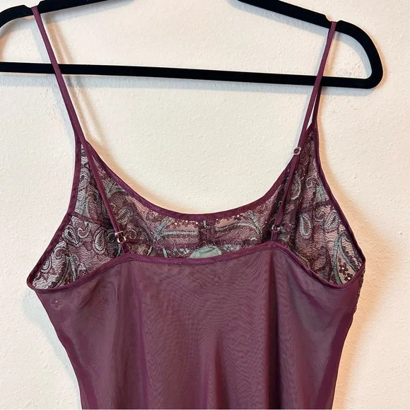 Vintage HALSTON Medium Women’s Layer Sheer Maxi Purple Lace Nightgown
